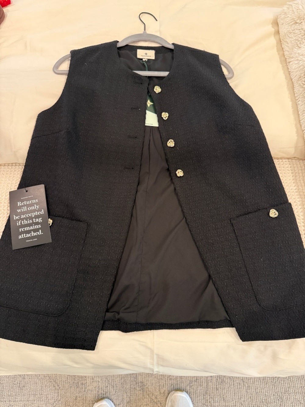 Tuckernuck Black Textured Cropped Vest with Gold Buttons